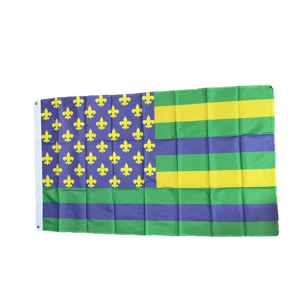 3x5 USA Mardi Gras Purple Yellow Green Fleur De Lis 3'x5' Polyester Nylon Flag